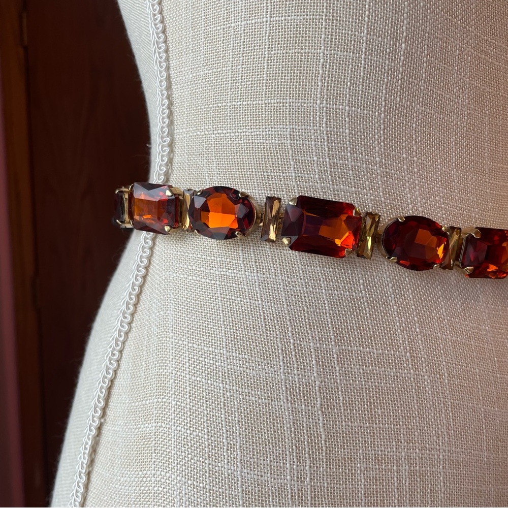 Dolce & Gabbana Brown Leather orange brown Crystal Chain Belt